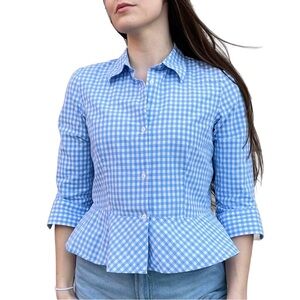 Lauren Ralph Lauren Spring Gingham Peplum Button Down Blouse Shirt 10P
